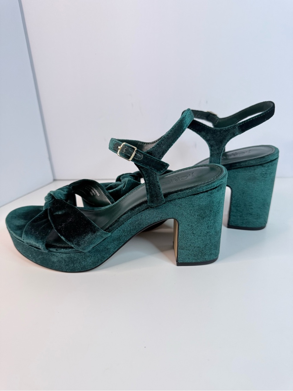 J. Crew Emerald Green Velvet Platform Sandals Bow Sandals Size 9